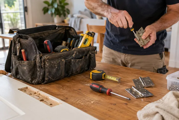 Handyman scope, Bankstown: ordinary hand tools and hardware on a workbench