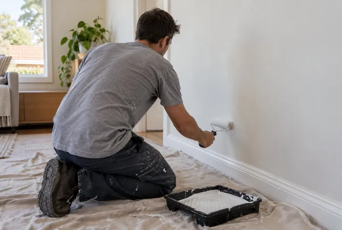 Paint calculator, Bankstown: rolling white paint onto a living room wall